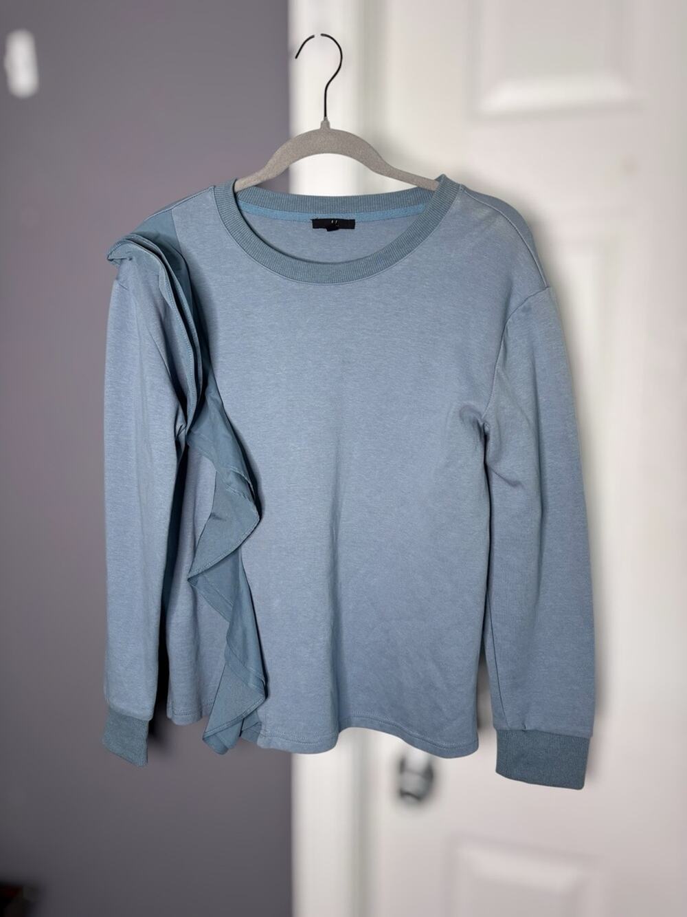 Joh Blue Ruffle Detail Crewneck Cotton Sweatshirt Small